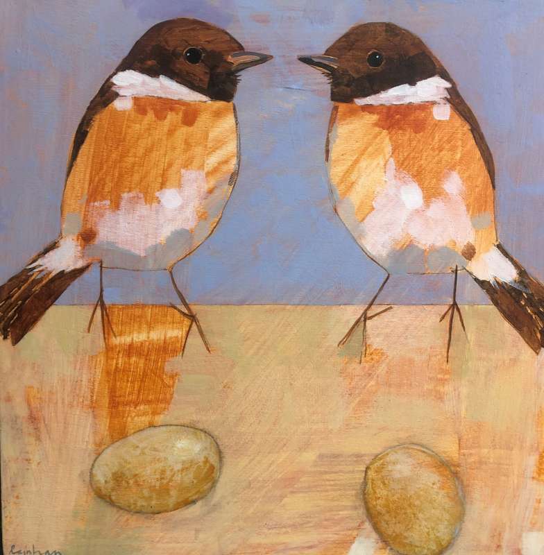 Two Stonechats Two Stones
